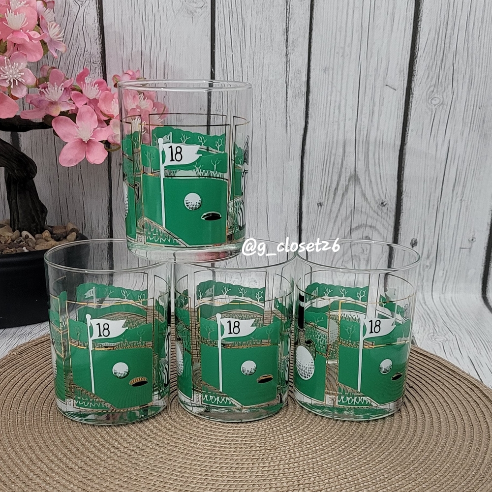 4 Vintage Golf 18th Hole Country Club Sport Themed Whiskey Glasses